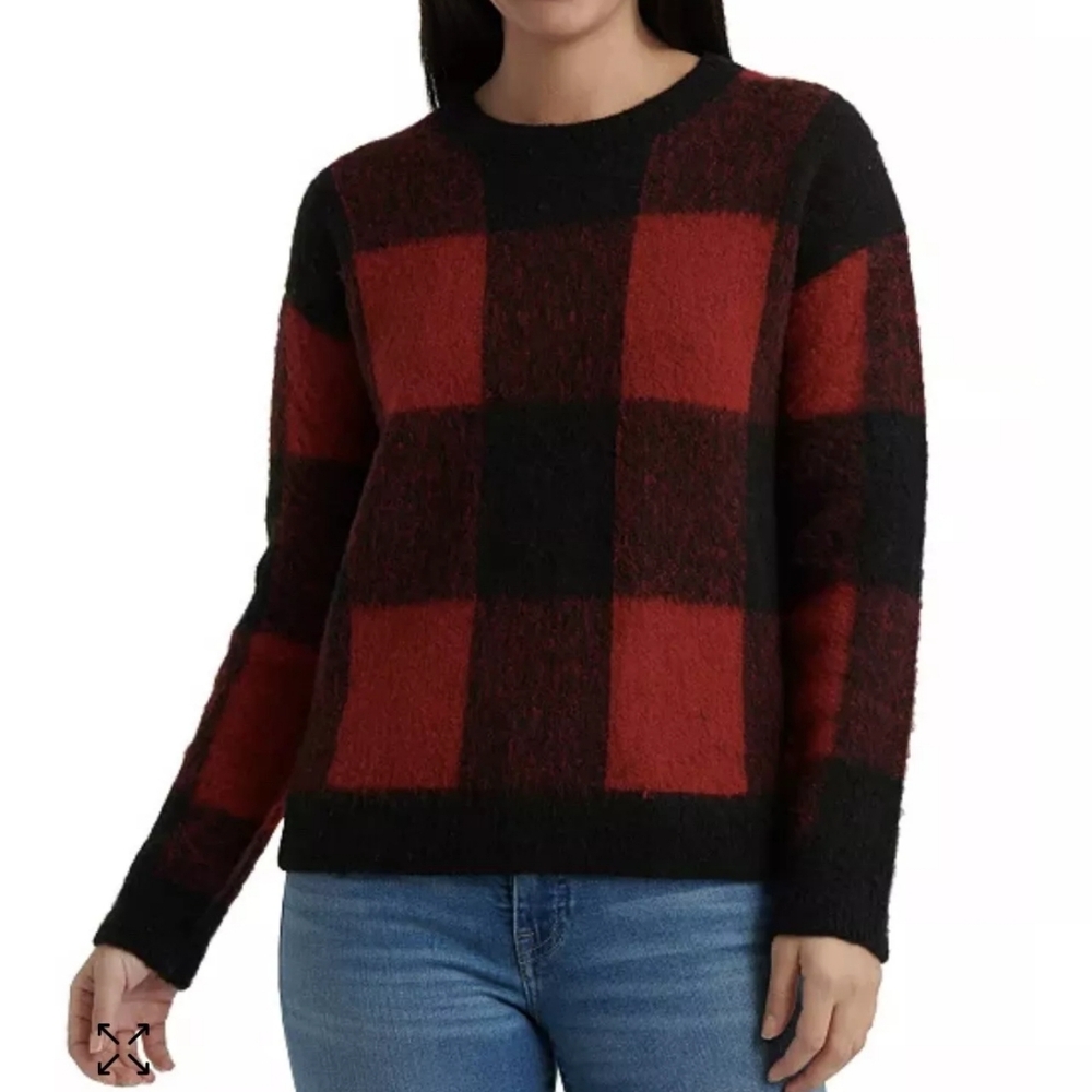 Lucky Brand Plaid Red Black Sweater Small